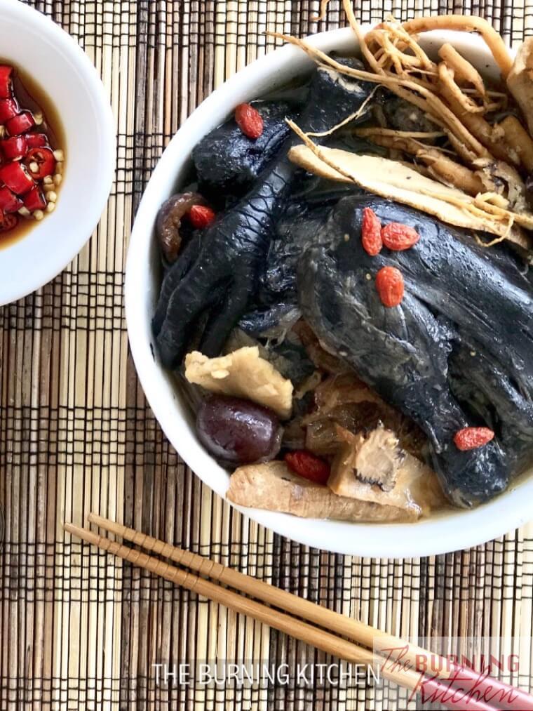 Double Boiled Black Chicken Herbal Soup Recipe - The Burning Kitchen
