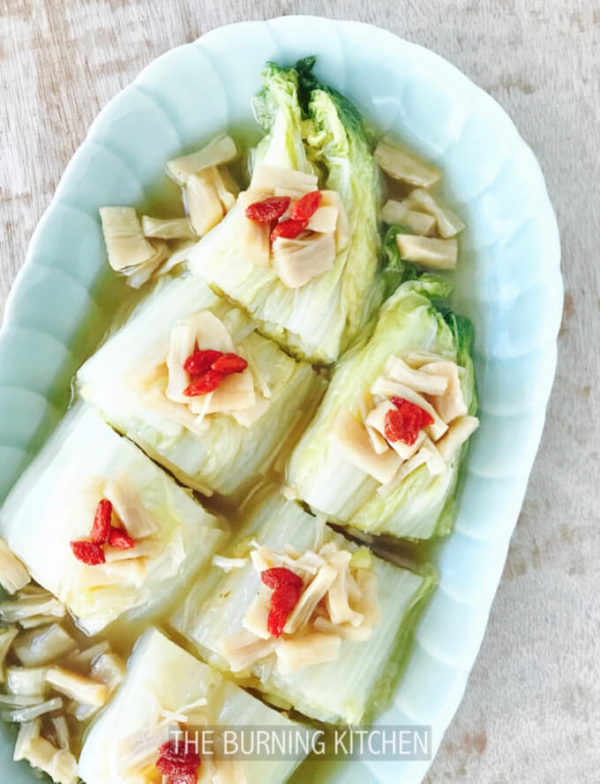 Braised Napa Cabbage (Wong Bok) with Dried Scallops - The Burning Kitchen