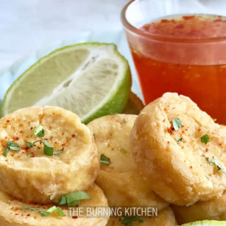 Crispy Egg Tofu with Thai Sweet Chilli Sauce: You can make this super delicious, easy finger food in 15 minutes with just 5 ingredients! The outcome: Crusty golden outside, silken smooth inside - So good, you can even eat it on its own!