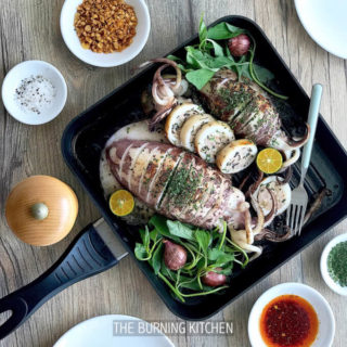 Tender Steam-Grilled Stuffed Squid: The steam-grill method gives you the best of both worlds - the extra moisture and flavour infusion from steaming, and the smoky bbq flavours from grilling! This delicious squid dish is literally packed with surprises inside out!