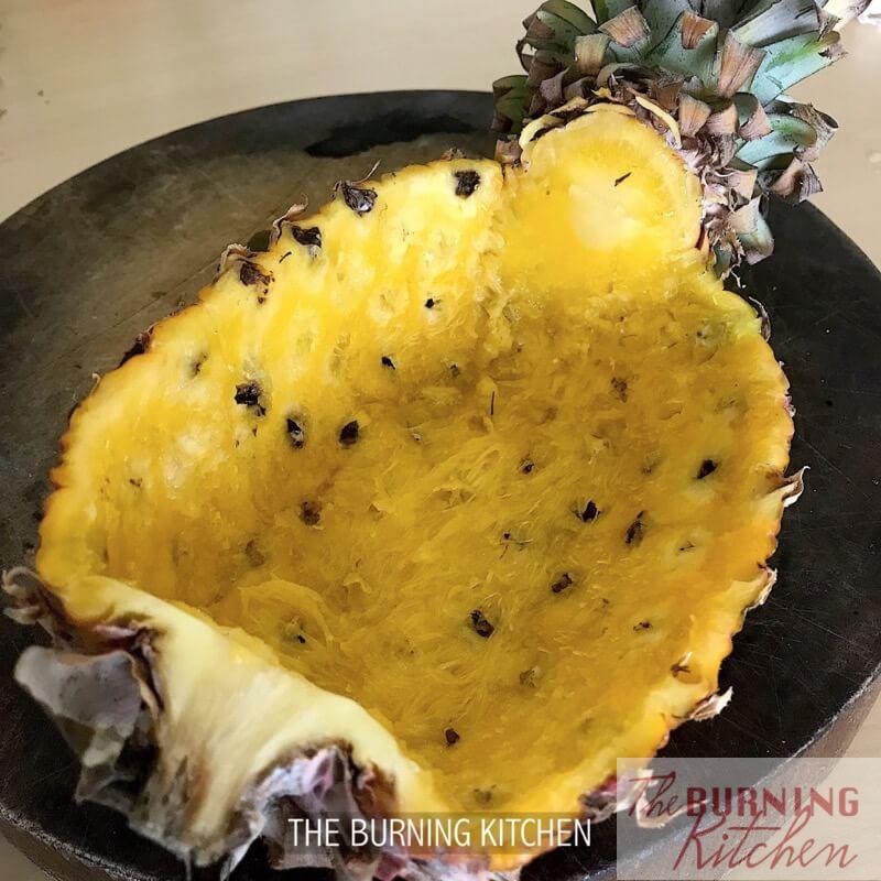 Hollowed out pineapple shell