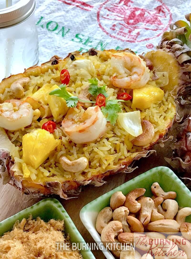 Thai Pineapple Fried Rice (Khao Phad Saparod): This one-pan crowd-pleaser boosts a plethora of flavours and textures ranging from sweet, savoury, spicy, crunchy to fluffy! Made using fresh pineapple and served in a beautiful pineapple boat.