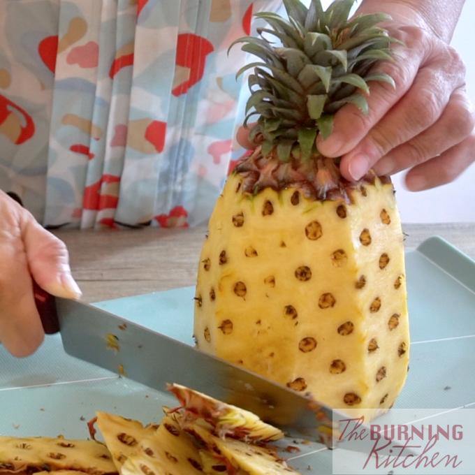 Cutting Pineapple skin off pineapple