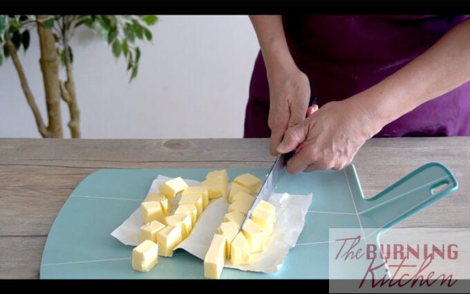 Cutting cold butter into cubes