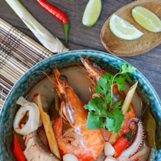 Tom Yum Talay: An extremely popular Thai soup characterised by its distinctive sweet, spicy and hot flavour due to addition of fragrant spices and herbs indigenous to Southeast Asia. You can either cook it with seafood (Tom Yum Talay), prawns (Tom Yum Khoong), or chicken (Tum Yum Gai), and its a great dish to serve as an appetiser!